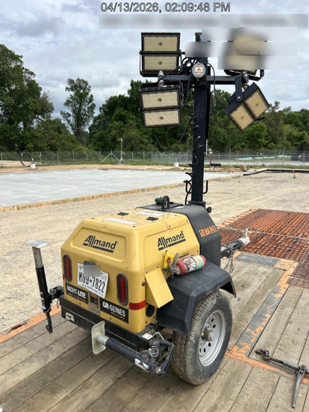 Allmand NLV3GR (4) LED Light Fixture 350W, 23' Vertical Mast, 3kW Prime, Towable, Deep Sea L401, Leveling Jacks, Yanmar T4F 5.8hp