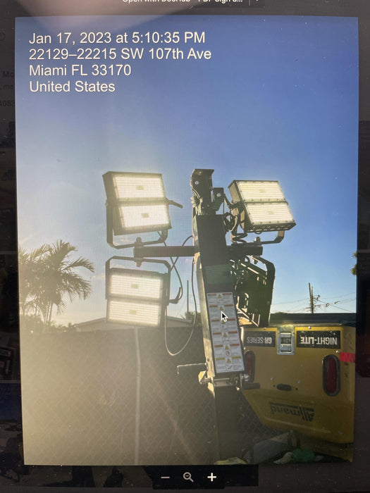 2022 Allmand NLV3GR (4) LED Light Fixture 350W, 23' Vertical Mast, 3kW Prime, Towable, Deep Sea L401, Leveling Jacks, Yanmar T4F 5.8hp