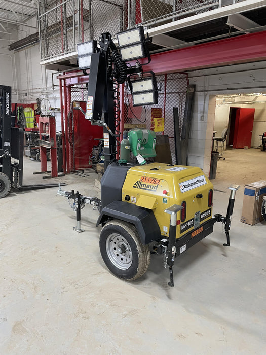 2022 Allmand NLV3GR (4) LED Light Fixture 350W, 23' Vertical Mast, 3kW Prime, Towable, Deep Sea L401, Leveling Jacks, Yanmar T4F 5.8hp