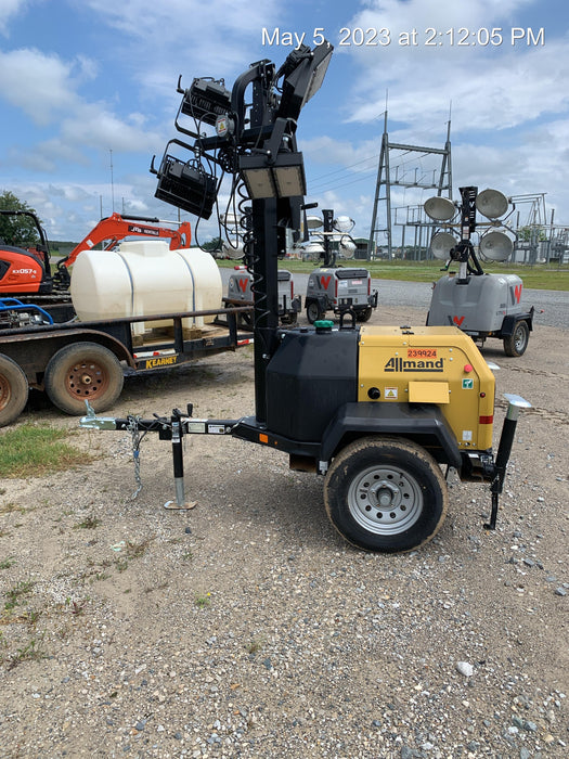 2022 Allmand NLV3GR (4) LED Light Fixture 350W, 23' Vertical Mast, 3kW Prime, Towable, Deep Sea L401, Leveling Jacks, Yanmar T4F 5.8hp