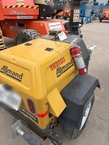 2021 Allmand NLV3GR (4) LED Light Fixture 350W, 23' Vertical Mast, 3kW Prime, Towable, Deep Sea L401, Leveling Jacks, Yanmar T4F 5.8hp