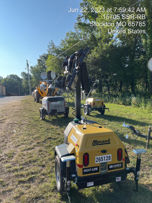 2022 Allmand NLV3GR (4) LED Light Fixture 350W, 23' Vertical Mast, 3kW Prime, Towable, ES Decals, T3