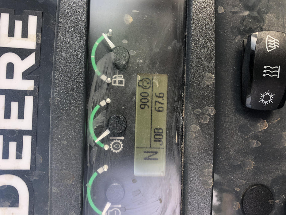 2019 John Deere 410L 4WD, CAB/HVAC, Standard Dipperstick, ISO Controls, Rear Aux Hydraulics, Manual QC w/1.5 Yd Bucket w/Forks, 24" Bucket