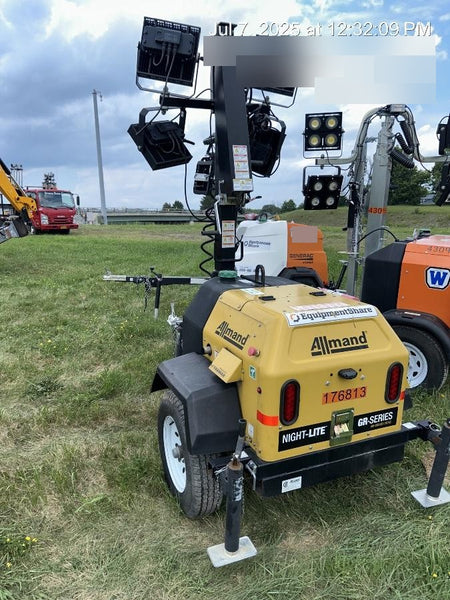 Allmand NLV3GR (4) LED Light Fixture 350W, 23' Vertical Mast, 3kW Prime, Towable, Deep Sea L401, Leveling Jacks, Yanmar T4F 5.8hp