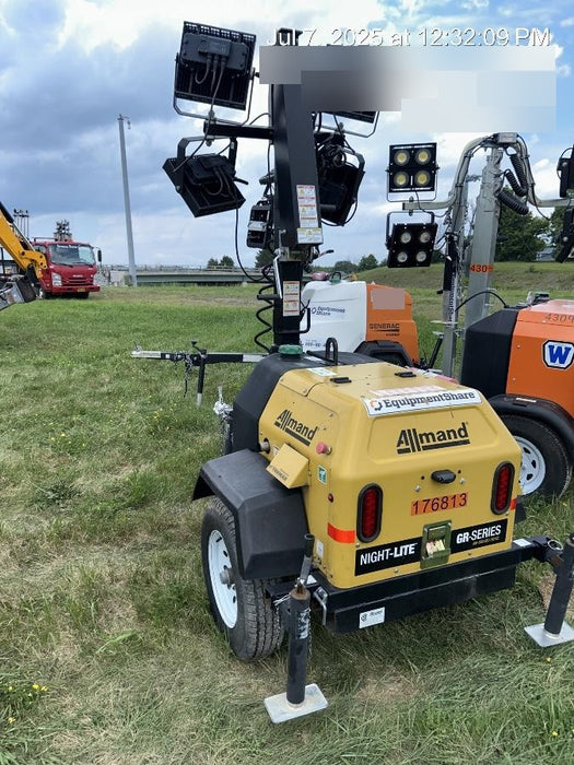 Allmand NLV3GR (4) LED Light Fixture 350W, 23' Vertical Mast, 3kW Prime, Towable, Deep Sea L401, Leveling Jacks, Yanmar T4F 5.8hp