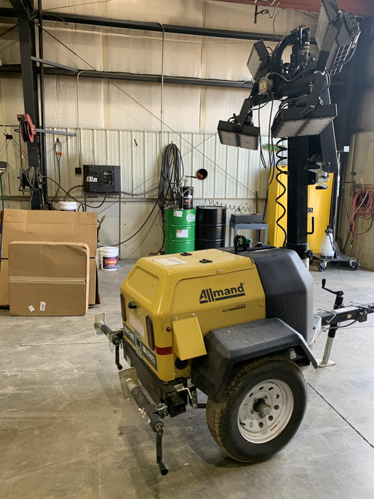 2021 Allmand NLV3GR (4) LED Light Fixture 350W, 23' Vertical Mast, 3kW Prime, Towable, Deep Sea L401, Leveling Jacks, Yanmar T4F 5.8hp