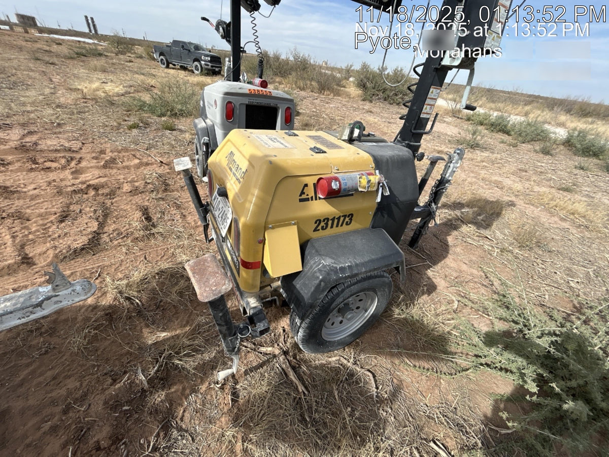 2022 Allmand NLV3GR (4) LED Light Fixture 350W, 23' Vertical Mast, 3kW Prime, Towable, Deep Sea L401, Leveling Jacks, Yanmar T4F 5.8hp