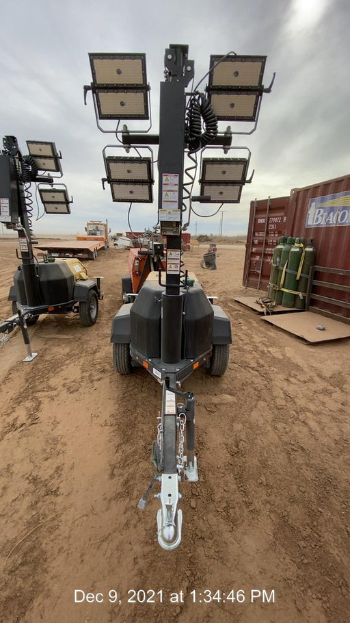 Allmand NLV3GR (4) LED Light Fixture 350W, 23' Vertical Mast, 3kW Prime, Towable, Deep Sea L401, Leveling Jacks, Yanmar T4F 5.8hp