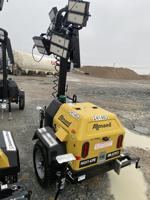 2022 Allmand NLV3GR (4) LED Light Fixture 350W, 23' Vertical Mast, 3kW Prime, Towable, Deep Sea L401, Leveling Jacks, Yanmar T4F 5.8hp