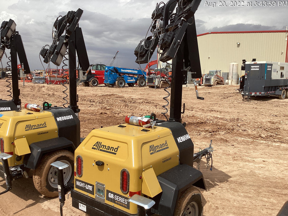 2022 Allmand NLV3GR (4) LED Light Fixture 350W, 23' Vertical Mast, 3kW Prime, Towable, ES Decals, T3