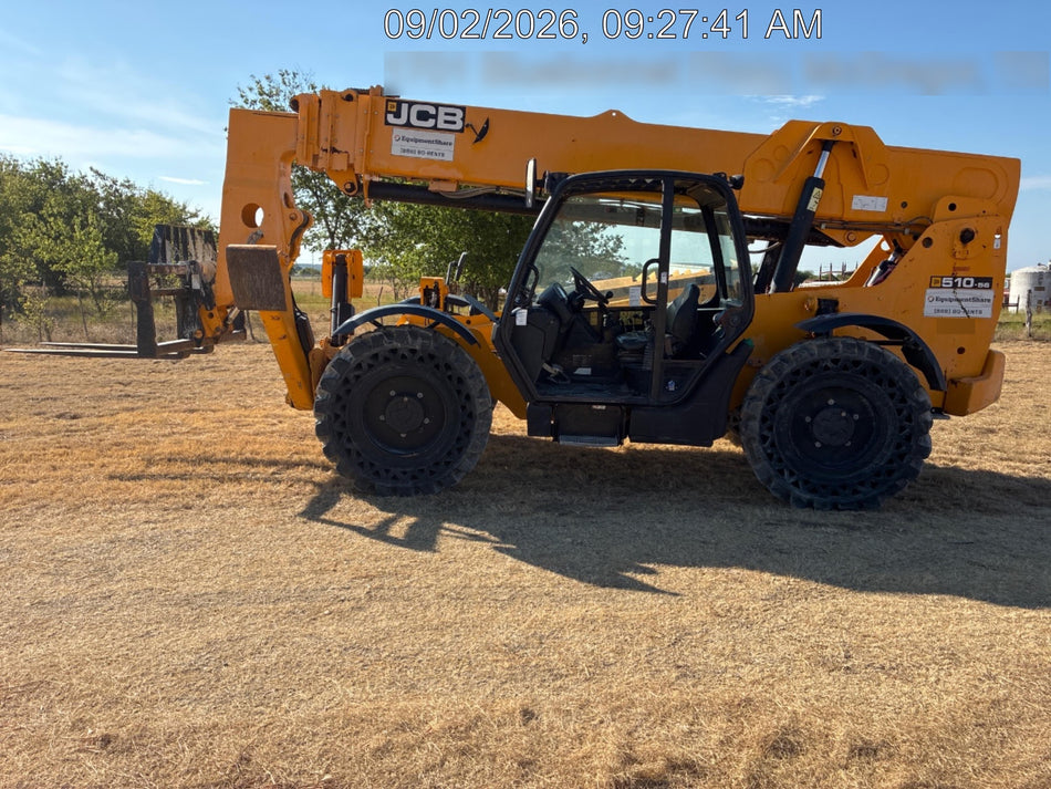 2019 JCB 510-56 Open ROPS, 74 HP, Solid Tires, Worklights, Beacon, Aux Hydraulics, Lifting Eye 66" Carriage/60" Forks