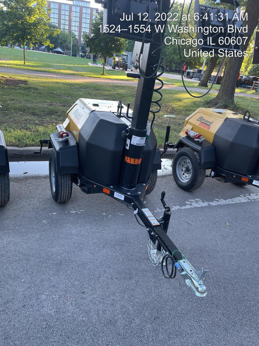 2022 Allmand NLV3GR (4) LED Light Fixture 350W, 23' Vertical Mast, 3kW Prime, Towable, Deep Sea L401, Leveling Jacks, Yanmar T4F 5.8hp