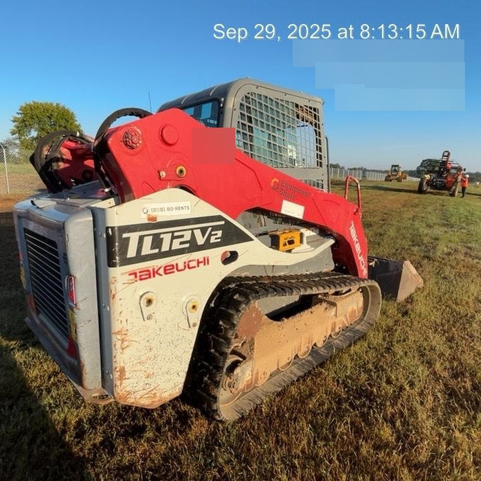 2019 Takeuchi TL12V2C Cab/Heat/Air w/Auxiliary Hydraulics, 2 Speed, Hydraulic QC 80" Tooth Bucket, 48" Pallet Forks