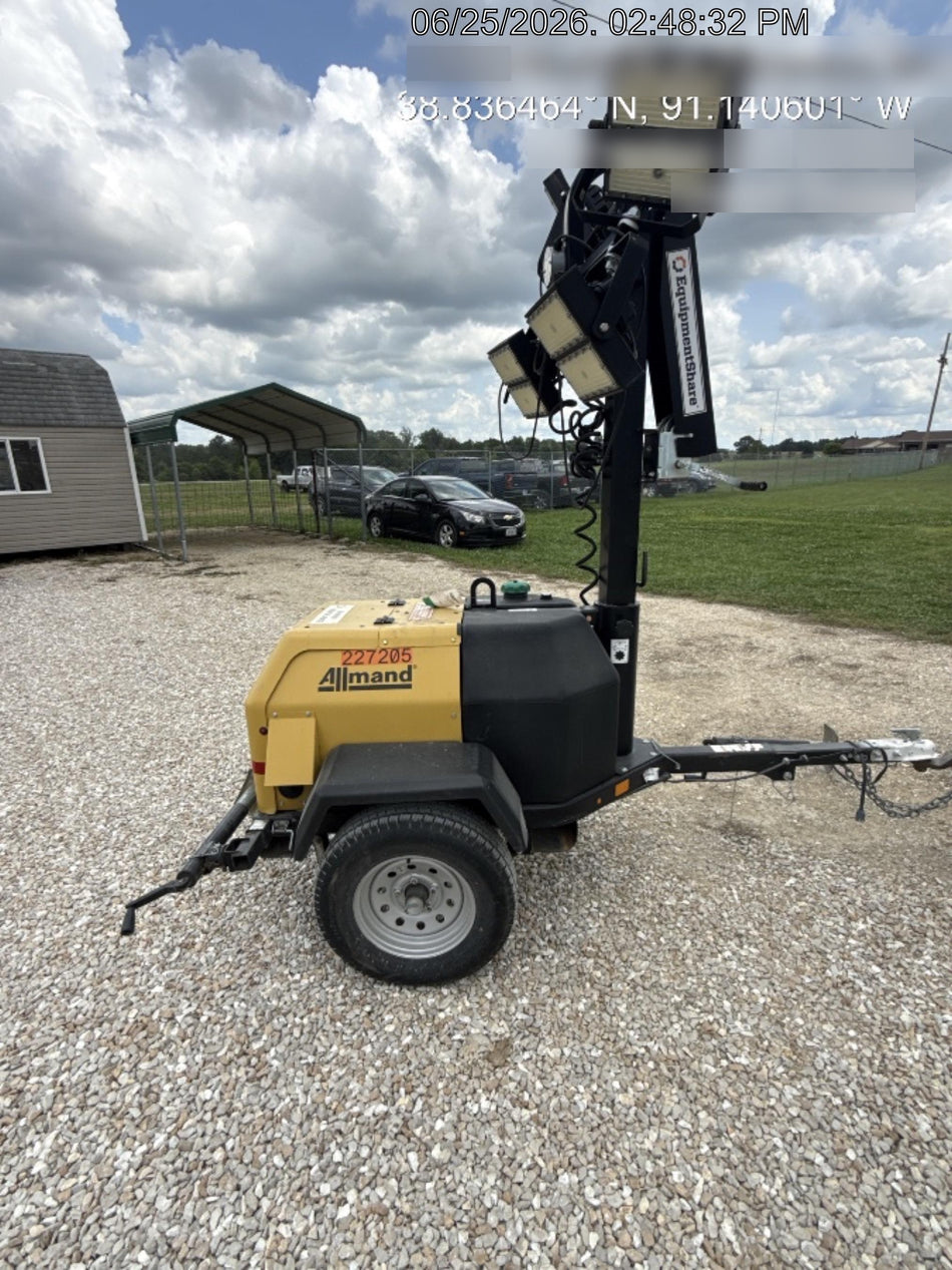 2022 Allmand NLV3GR (4) LED Light Fixture 350W, 23' Vertical Mast, 3kW Prime, Towable, Deep Sea L401, Leveling Jacks, Yanmar T4F 5.8hp