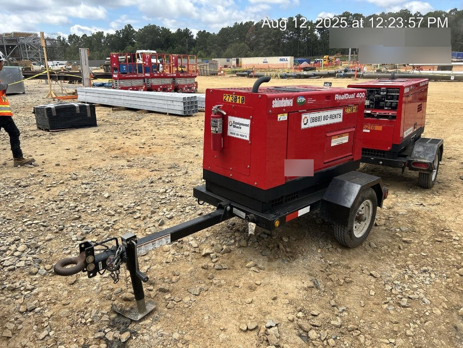 2022 Shindaiwa DGW400MDL Kubota D902 Engine, 23 HP, Dual Op Welder, Wire, Arc, Droop Stick, Tig, and CC Stick Functionality, Simulphase, 3 Phase and 1 Phase Gen Output, Single Axle NB Trlr, Slr Trckl Chrg 12V 12W, Fire Ext