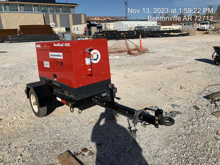 2023 Shindaiwa DGW400MDL Kubota D902 Engine, 23 HP, Dual Op Welder, Wire, Arc, Droop Stick, Tig, and CC Stick Functionality, Simulphase, 3 Phase and 1 Phase Gen Output, Single Axle NB Trlr, Slr Trckl Chrg 12V 12W, Fire Ext