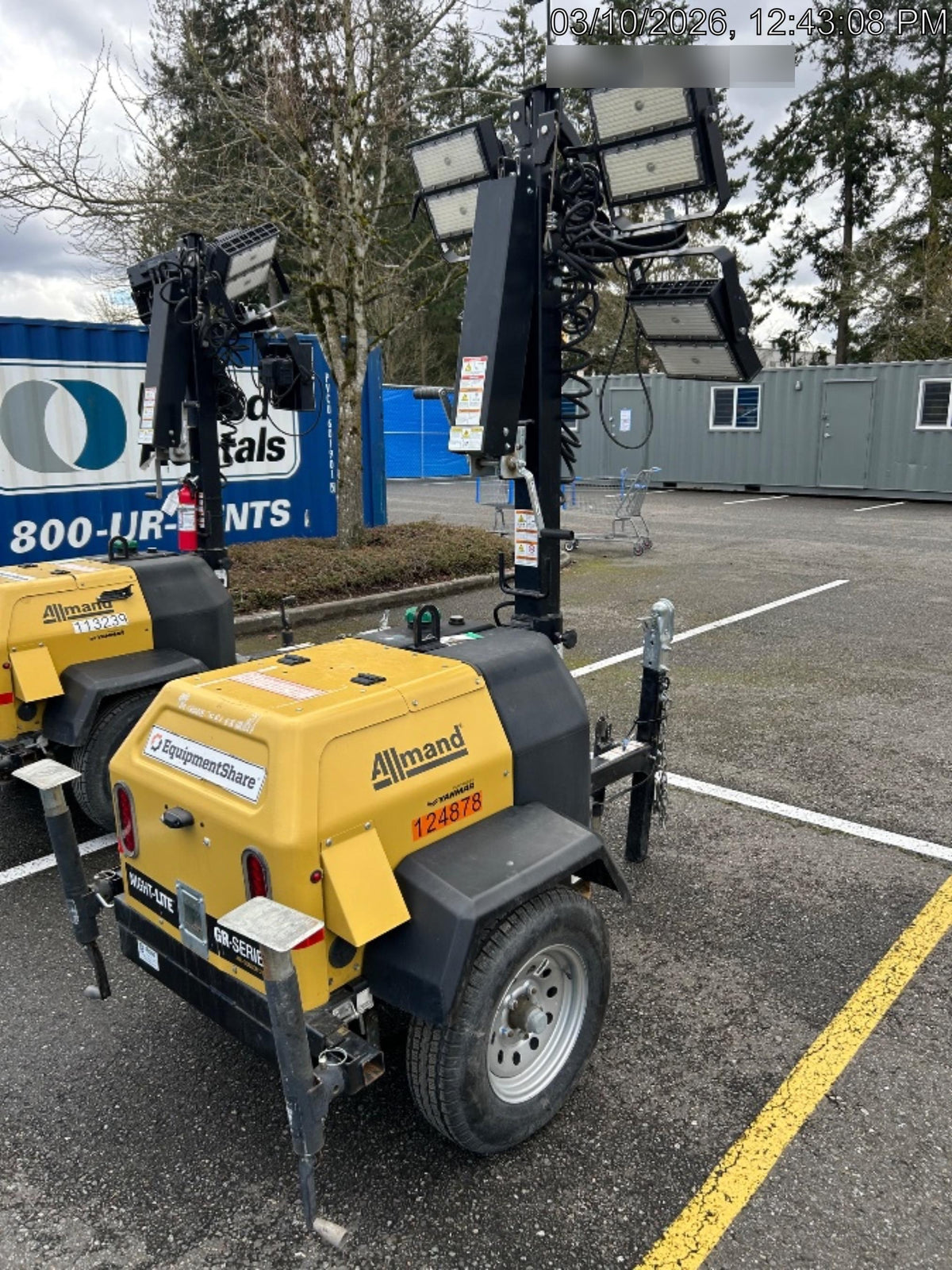2020 Allmand NLV3GR (4) LED Light Fixture 350W, 23' Vertical Mast, 3kW Prime, Towable, Deep Sea L401, Leveling Jacks, Yanmar T4F 5.8hp