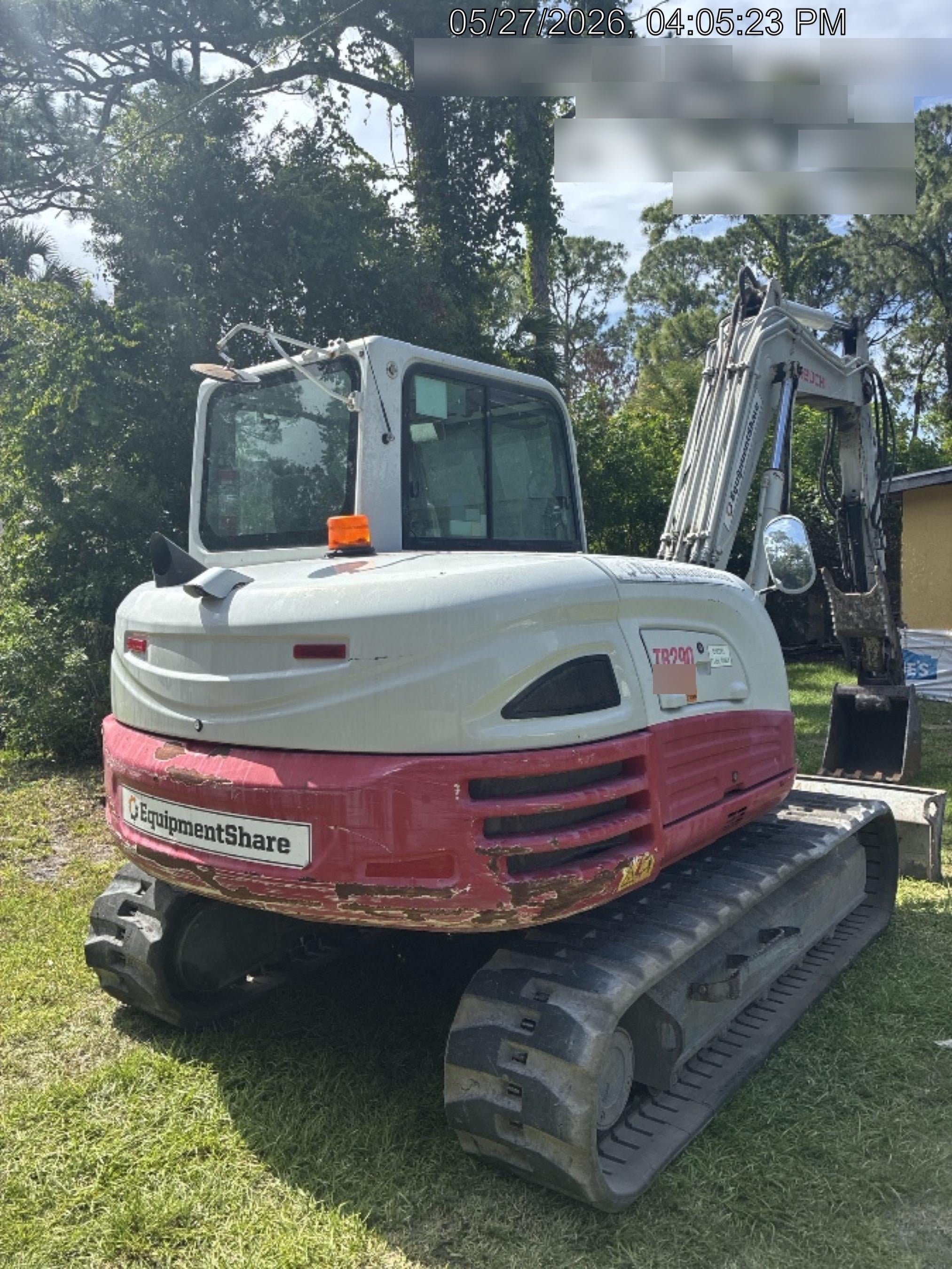 2019 Takeuchi TB290 Cab, AC, Rubber Tracks, Dozer Blade, Travel Alarm, Control Pattern Change Valve, Auxiliary Hydraulics w/18" Quick Coupler Bucket with teeth, 6.2 cu. ft. capacity/24" Quick Coupler Bucket with teeth, 8.6 cu. ft. capacity/36" Quick Coupler Bucket with teeth, 13.4 cu. ft. capacity, Quick Coupler, Hydraulic Thumb Installed