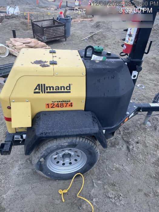 2020 Allmand NLV3GR (4) LED Light Fixture 350W, 23' Vertical Mast, 3kW Prime, Towable, Deep Sea L401, Leveling Jacks, Yanmar T4F 5.8hp