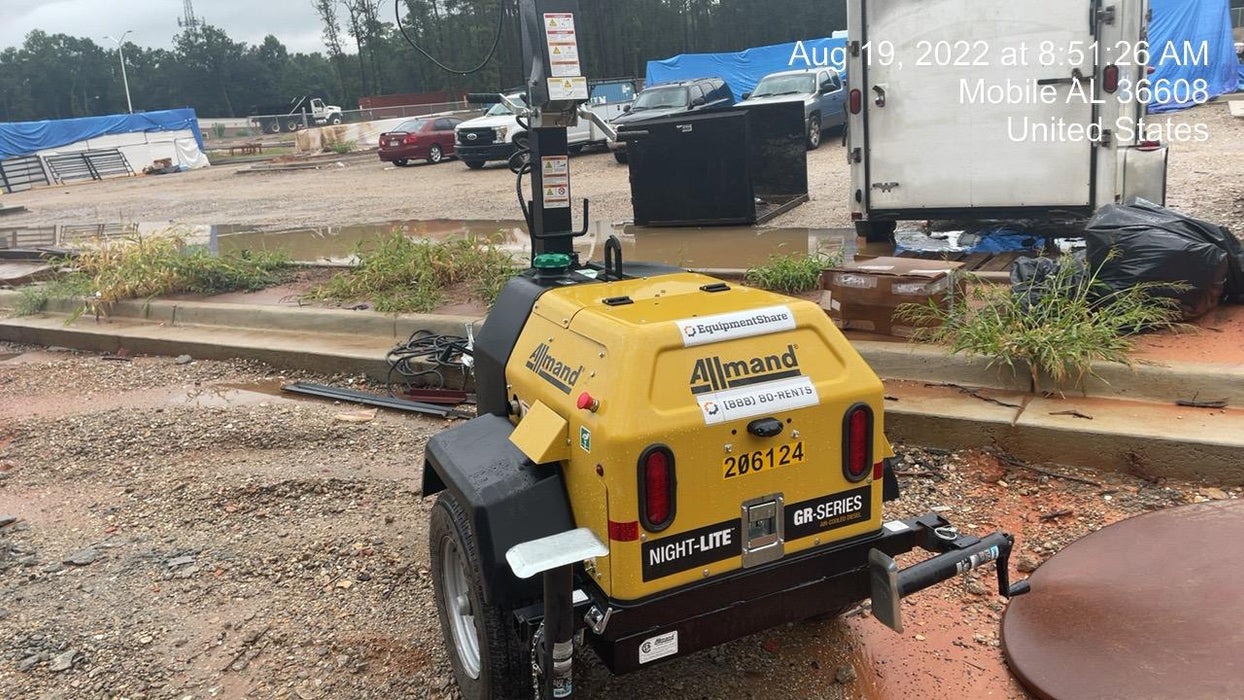 2022 Allmand NLV3GR (4) LED Light Fixture 350W, 23' Vertical Mast, 3kW Prime, Towable, Deep Sea L401, Leveling Jacks, Yanmar T4F 5.8hp