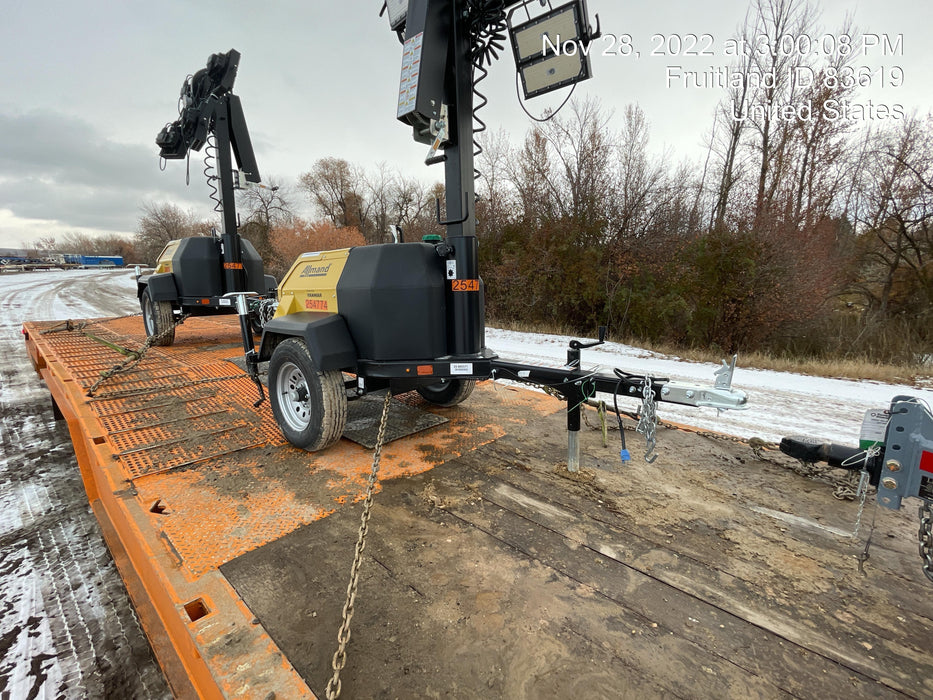 2022 Allmand NLV3GR (4) LED Light Fixture 350W, 23' Vertical Mast, 3kW Prime, Towable, ES Decals, T3