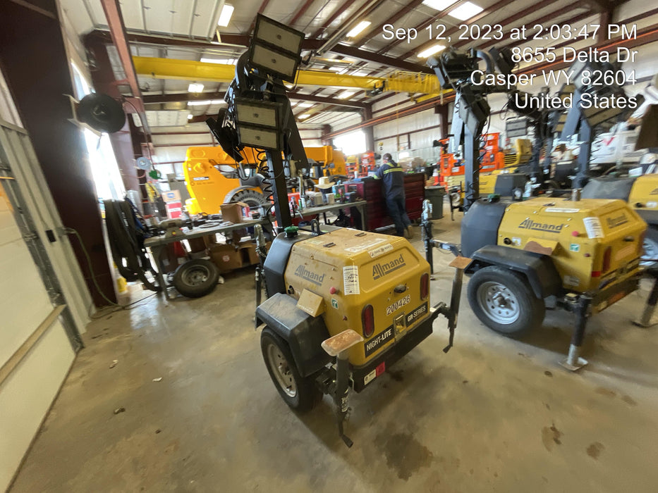 2022 Allmand NLV3GR (4) LED Light Fixture 350W, 23' Vertical Mast, 3kW Prime, Towable, Deep Sea L401, Leveling Jacks, Yanmar T4F 5.8hp