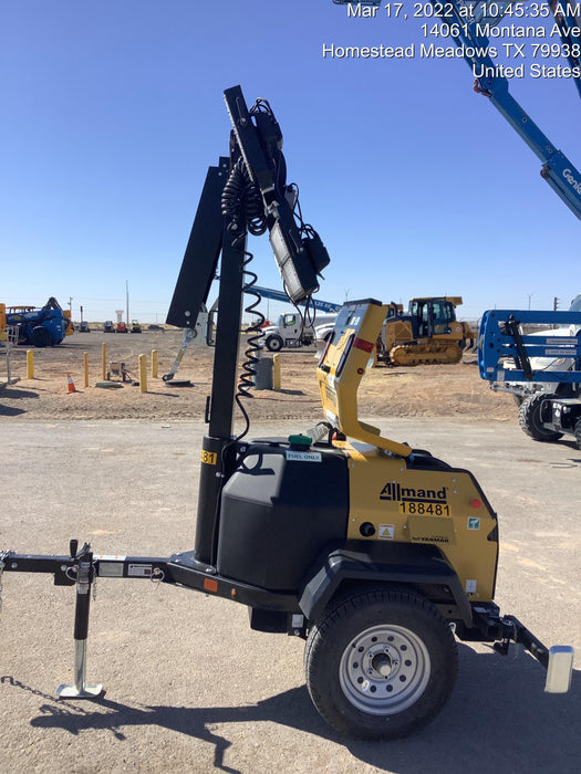 Allmand NLV3GR (4) LED Light Fixture 350W, 23' Vertical Mast, 3kW Prime, Towable, Deep Sea L401, Leveling Jacks, Yanmar T4F 5.8hp