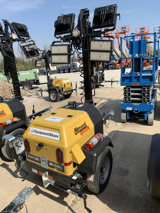 2022 Allmand NLV3GR (4) LED Light Fixture 350W, 23' Vertical Mast, 3kW Prime, Towable, Deep Sea L401, Leveling Jacks, Yanmar T4F 5.8hp