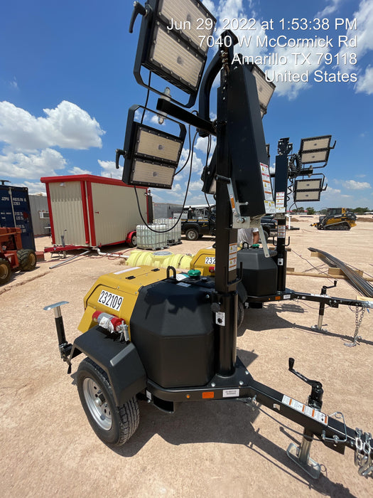 2022 Allmand NLV3GR (4) LED Light Fixture 350W, 23' Vertical Mast, 3kW Prime, Towable, Deep Sea L401, Leveling Jacks, Yanmar T4F 5.8hp