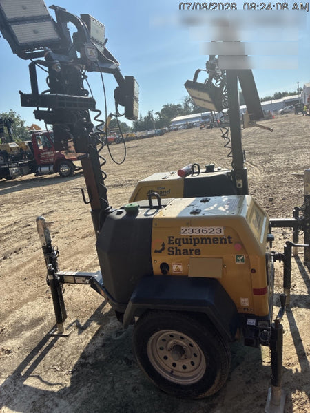 2022 Allmand NLV3GR (4) LED Light Fixture 350W, 23' Vertical Mast, 3kW Prime, Towable, Deep Sea L401, Leveling Jacks, Yanmar T4F 5.8hp