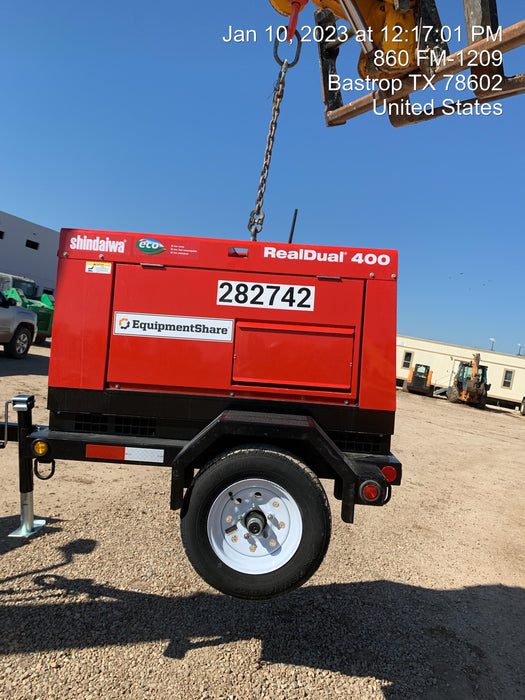 2022 Shindaiwa DGW400MDL Kubota D902 Engine, 23 HP, Dual Op Welder, Wire, Arc, Droop Stick, Tig, and CC Stick Functionality, Simulphase, 3 Phase and 1 Phase Gen Output, Single Axle NB Trlr, Slr Trckl Chrg 12V 12W, Fire Ext
