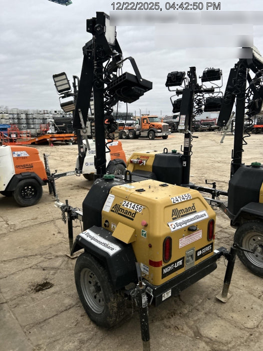 2022 Allmand NLV3GR (4) LED Light Fixture 350W, 23' Vertical Mast, 3kW Prime, Towable, Deep Sea L401, Leveling Jacks, Yanmar T4F 5.8hp