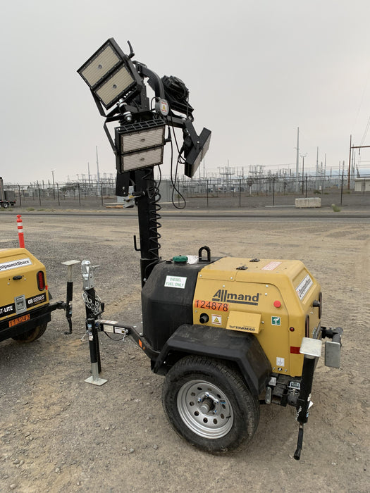 2020 Allmand NLV3GR (4) LED Light Fixture 350W, 23' Vertical Mast, 3kW Prime, Towable, Deep Sea L401, Leveling Jacks, Yanmar T4F 5.8hp