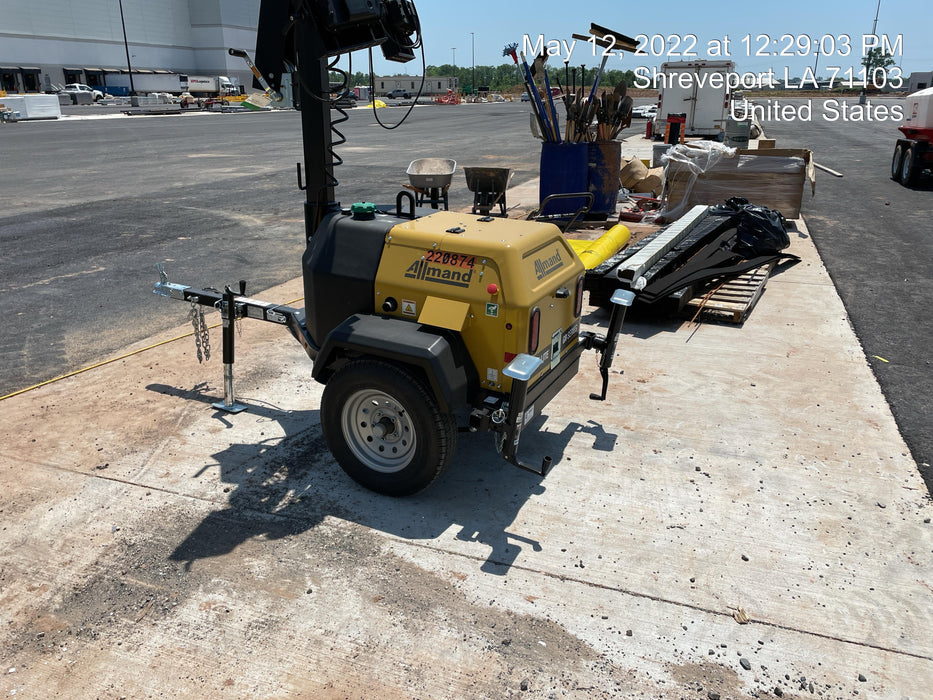 2022 Allmand NLV3GR (4) LED Light Fixture 350W, 23' Vertical Mast, 3kW Prime, Towable, Deep Sea L401, Leveling Jacks, Yanmar T4F 5.8hp