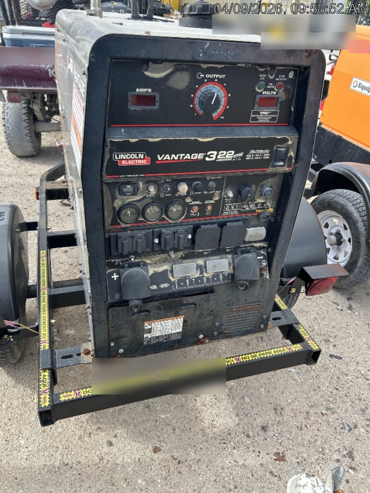 2019 Lincoln Electric Vantage 322 Ready-Pak 3, Two Wheel Trailer, Fender and Light Kit, Cable Rack