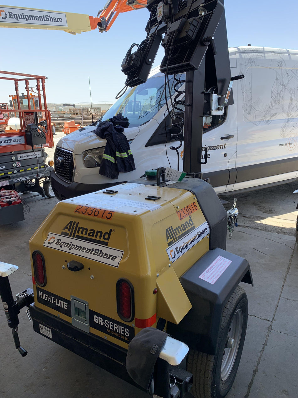 2022 Allmand NLV3GR (4) LED Light Fixture 350W, 23' Vertical Mast, 3kW Prime, Towable, Deep Sea L401, Leveling Jacks, Yanmar T4F 5.8hp