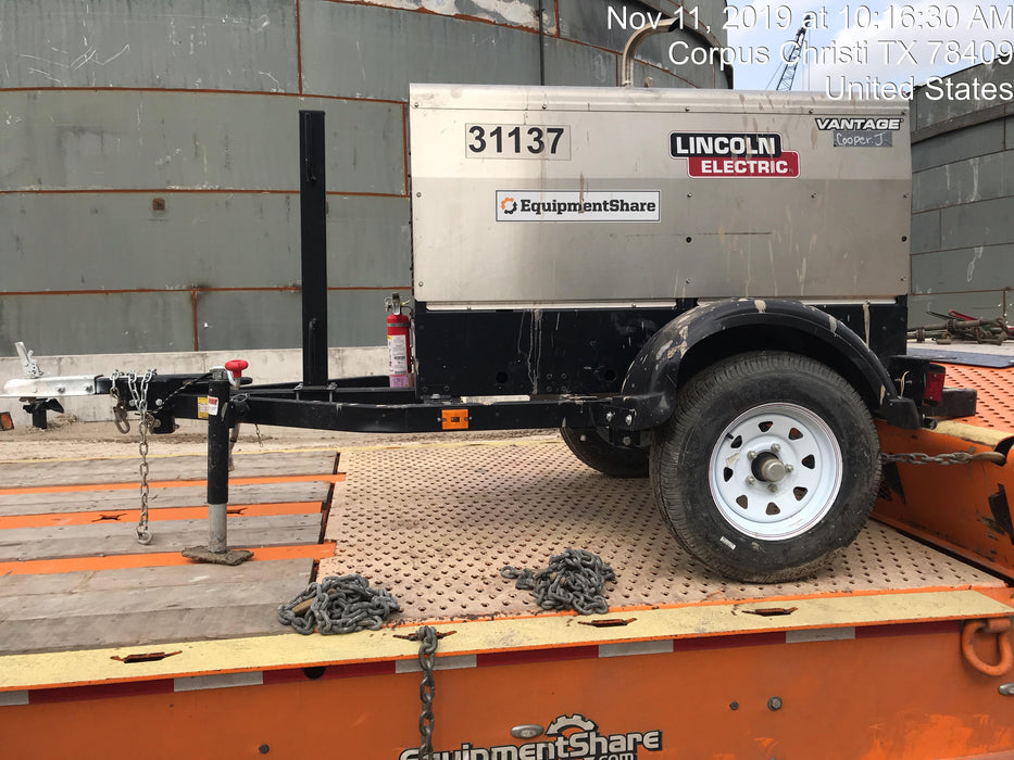 2019 Lincoln Electric Vantage 322 Welder Ready-Pak 3, Two wheel trailer, Fender and Light kit, Cable Rack