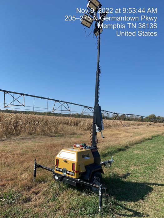 2022 Allmand NLV3GR (4) LED Light Fixture 350W, 23' Vertical Mast, 3kW Prime, Towable, Deep Sea L401, Leveling Jacks, Yanmar T4F 5.8hp