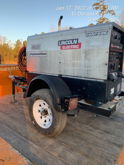 2019 Lincoln Electric Vantage 322 Ready-Pak 3, Two Wheel Trailer, Fender and Light Kit, Cable Rack