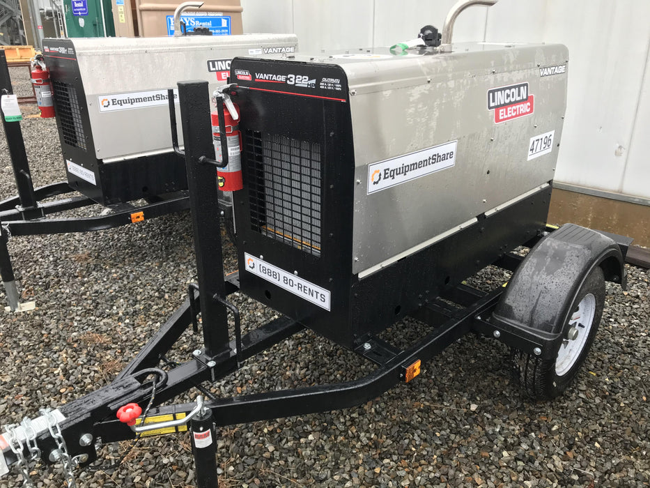 2019 Lincoln Electric Vantage 322 Ready-Pak 3, Two Wheel Trailer, Fender and Light Kit, Cable Rack