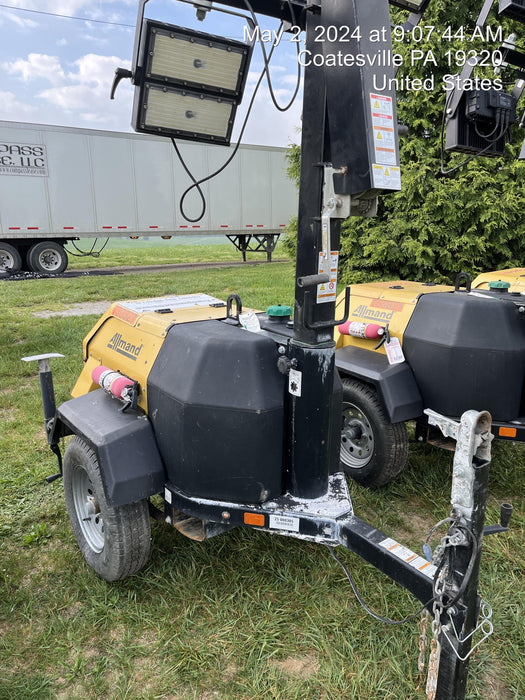 2021 Allmand NLV3GR (4) LED Light Fixture 350W, 23' Vertical Mast, 3kW Prime, Towable, Deep Sea L401, Leveling Jacks, Yanmar T4F 5.8hp