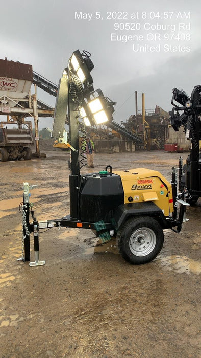 2022 Allmand NLV3GR (4) LED Light Fixture 350W, 23' Vertical Mast, 3kW Prime, Towable, Deep Sea L401, Leveling Jacks, Yanmar T4F 5.8hp