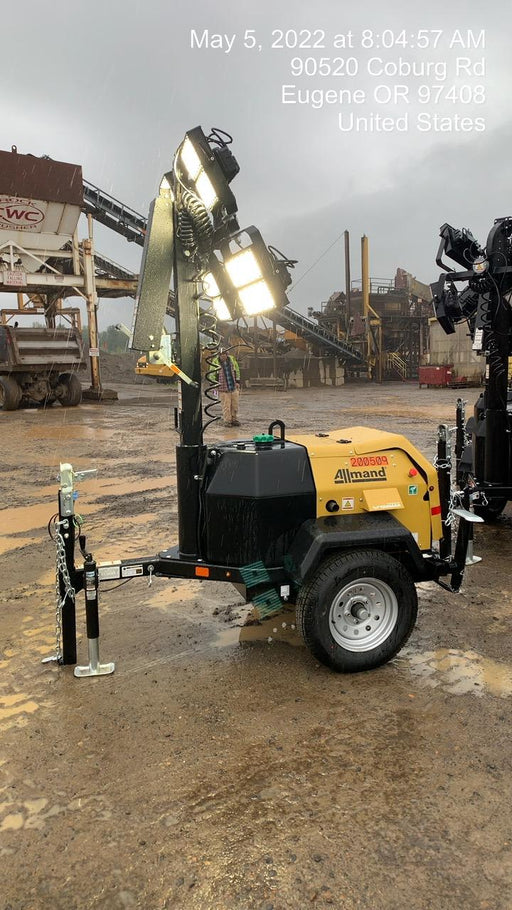 2022 Allmand NLV3GR (4) LED Light Fixture 350W, 23' Vertical Mast, 3kW Prime, Towable, Deep Sea L401, Leveling Jacks, Yanmar T4F 5.8hp