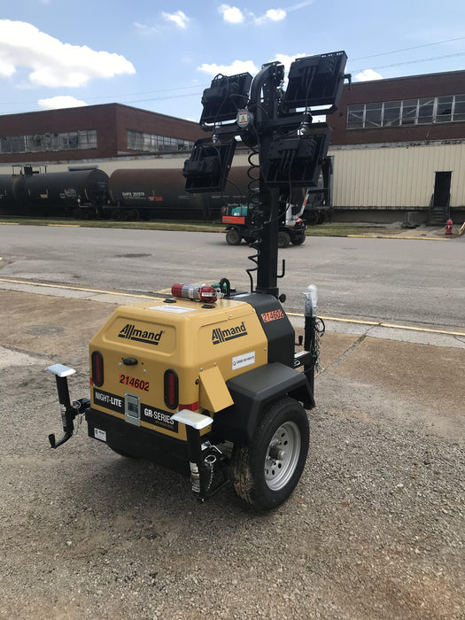 2022 Allmand NLV3GR (4) LED Light Fixture 350W, 23' Vertical Mast, 3kW Prime, Towable, Deep Sea L401, Leveling Jacks, Yanmar T4F 5.8hp