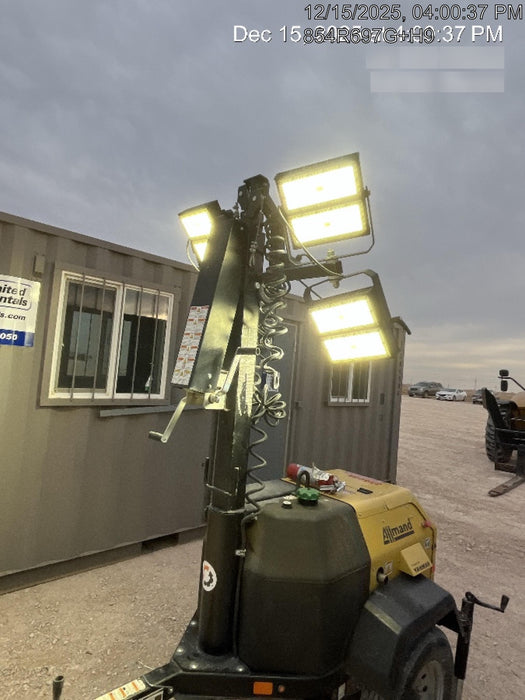 2022 Allmand NLV3GR (4) LED Light Fixture 350W, 23' Vertical Mast, 3kW Prime, Towable, ES Decals, T3