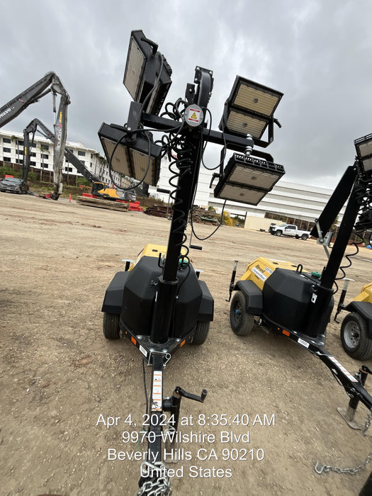 2022 Allmand NLV3GR (4) LED Light Fixture 350W, 23' Vertical Mast, 3kW Prime, Towable, Deep Sea L401, Leveling Jacks, Yanmar T4F 5.8hp