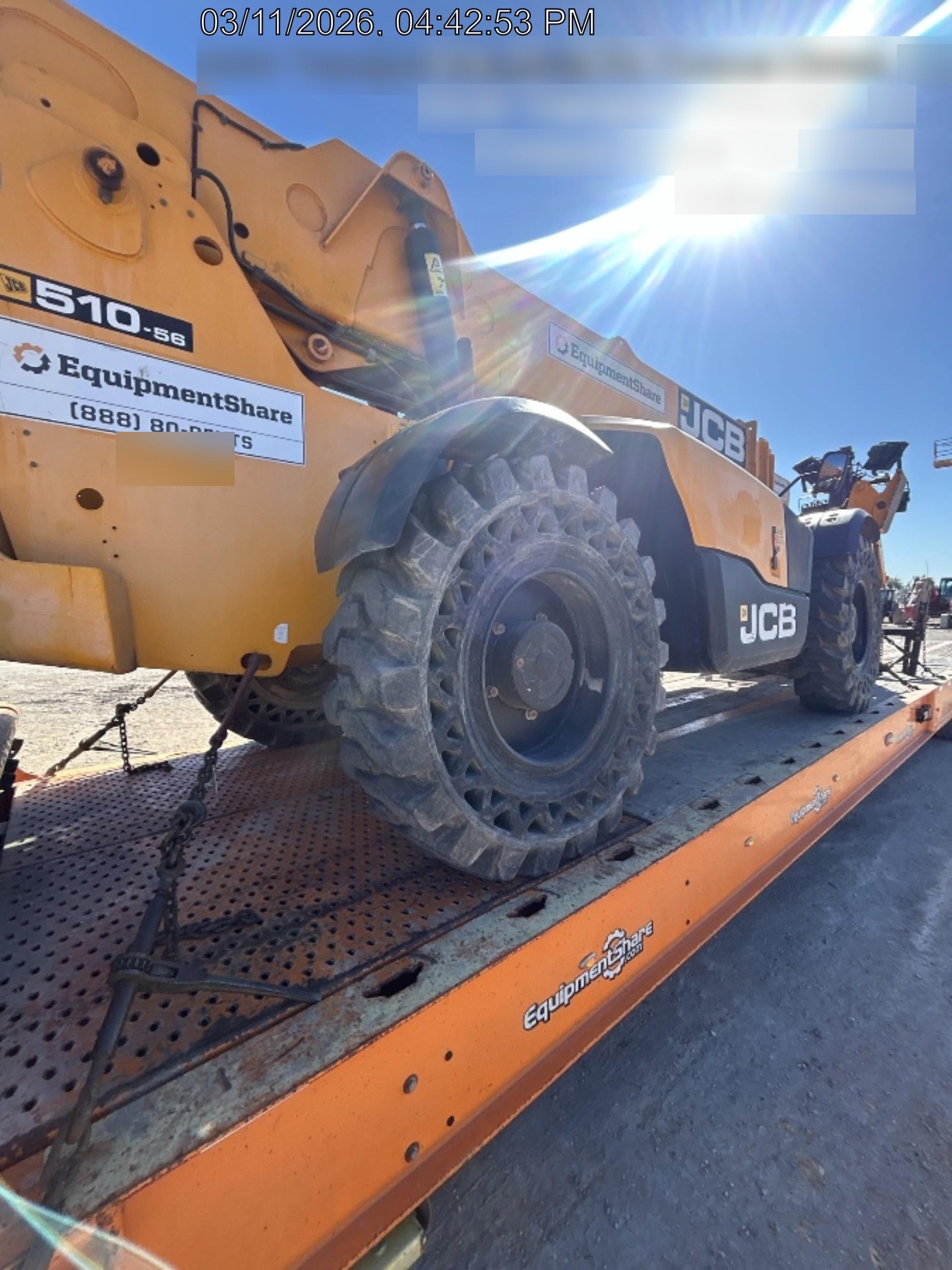 2019 JCB 510-56 74 HP w/CAB/HVAC, Beacon, Worklights, Aux Hydraulics, Solid Tires 66" Carriage/60" Forks