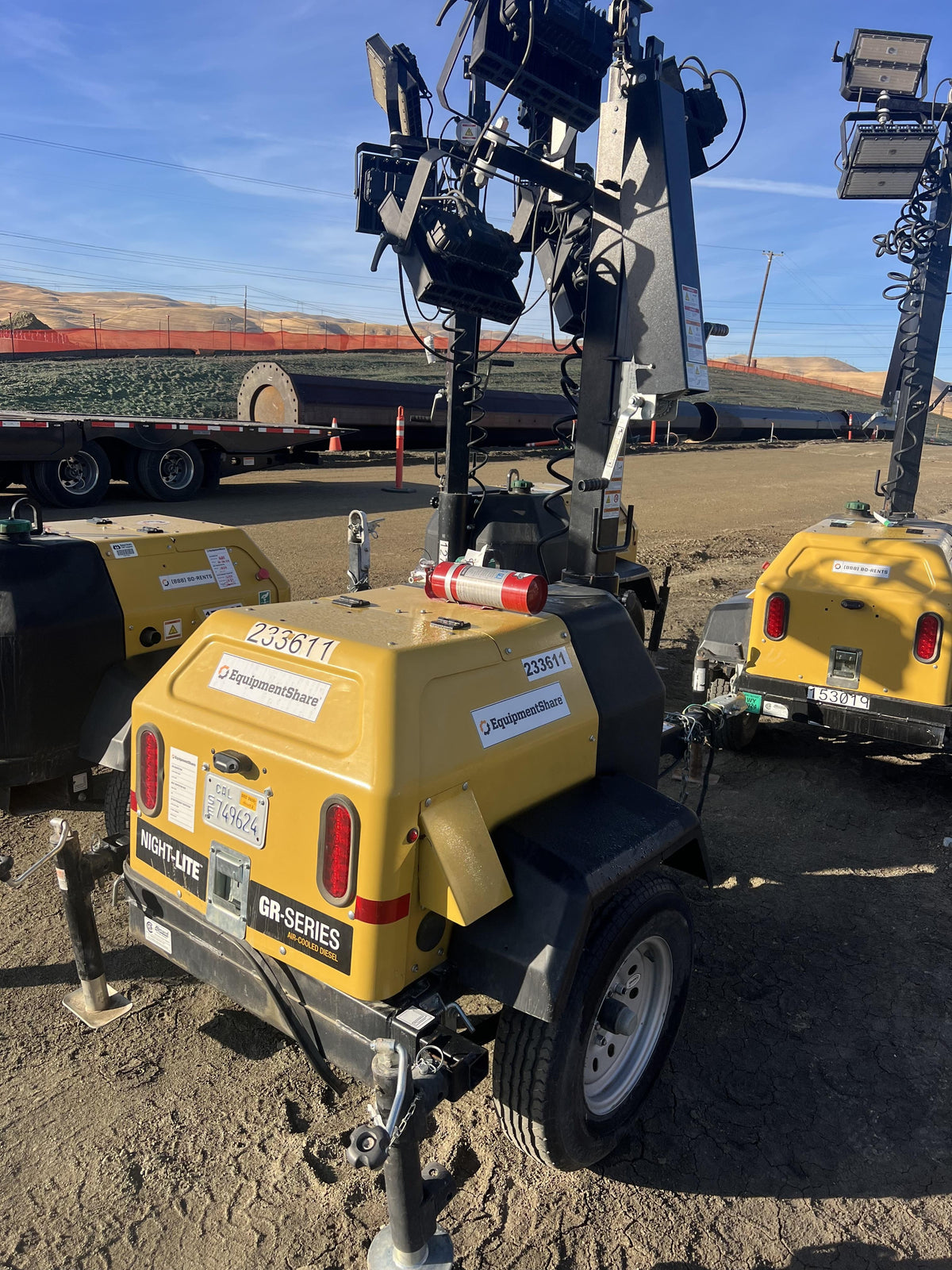 2022 Allmand NLV3GR (4) LED Light Fixture 350W, 23' Vertical Mast, 3kW Prime, Towable, Deep Sea L401, Leveling Jacks, Yanmar T4F 5.8hp