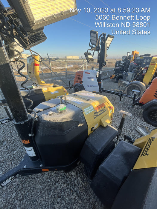 2022 Allmand NLV3GR (4) LED Light Fixture 350W, 23' Vertical Mast, 3kW Prime, Towable, Deep Sea L401, Leveling Jacks, Yanmar T4F 5.8hp