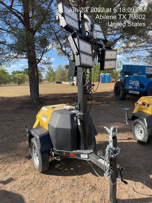 2022 Allmand NLV3GR (4) LED Light Fixture 350W, 23' Vertical Mast, 3kW Prime, Towable, Deep Sea L401, Leveling Jacks, Yanmar T4F 5.8hp